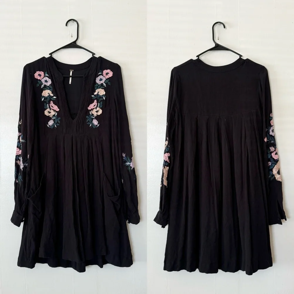 Free People Mia Embroidered Mini Dress XS in Black - Picture 4 of 8